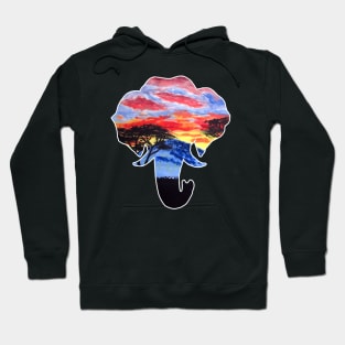 African Sunset Landscape Elephant Pattern Hoodie